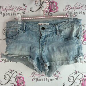 Guess shorts mini shorts distressed light blue denim Faded Blue Jean Shorts